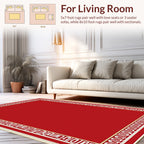 Bold Geometric Red Gold Border Rug