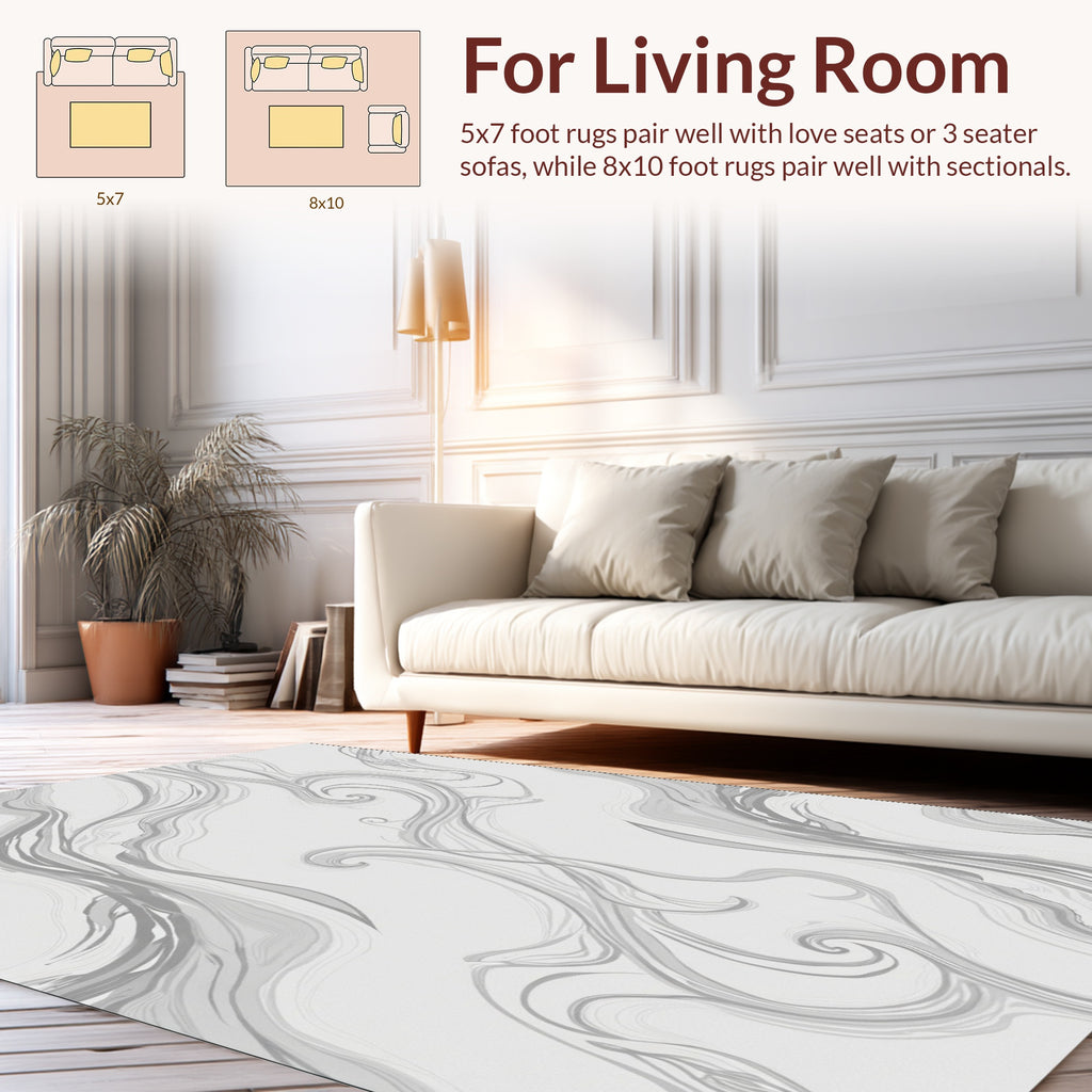 Abstract Grey Swirls Lines Pattern Rug