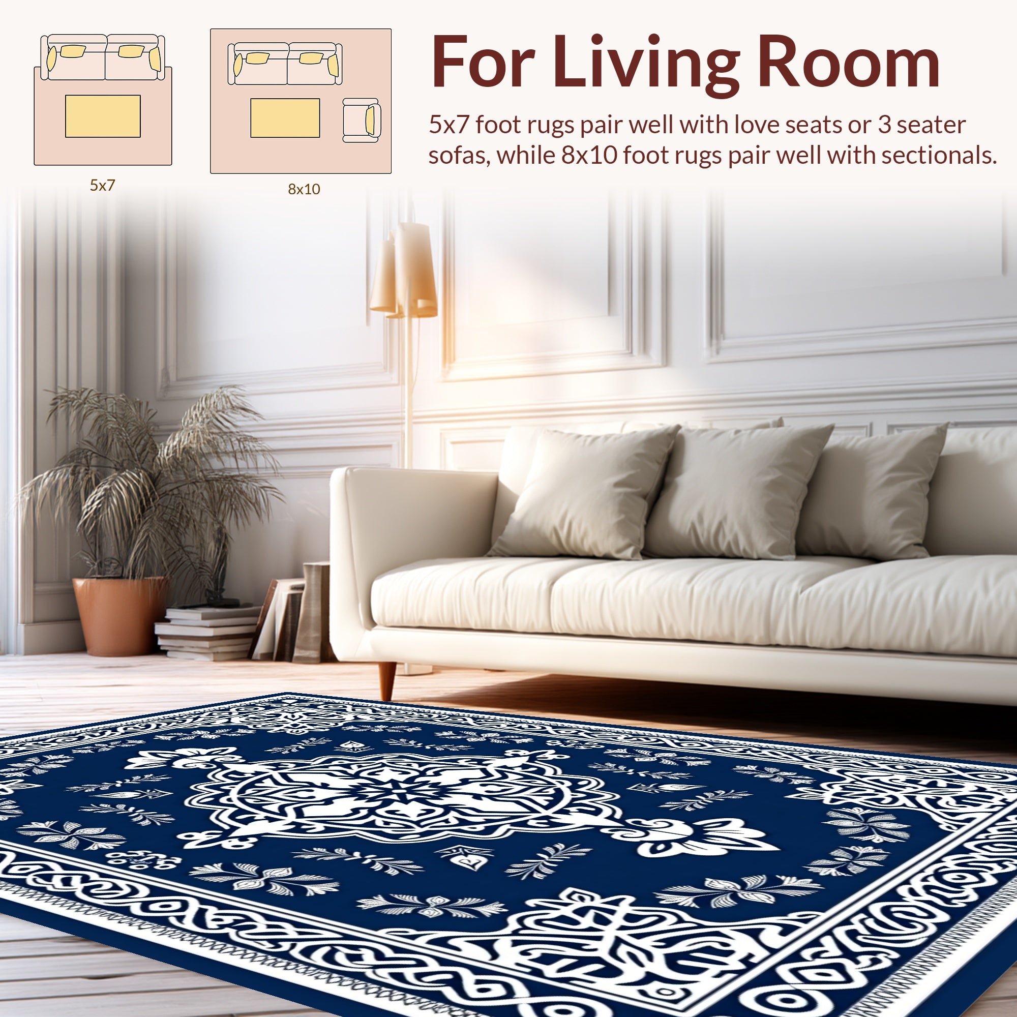 Ornate Blue White Floral Mandala Rug