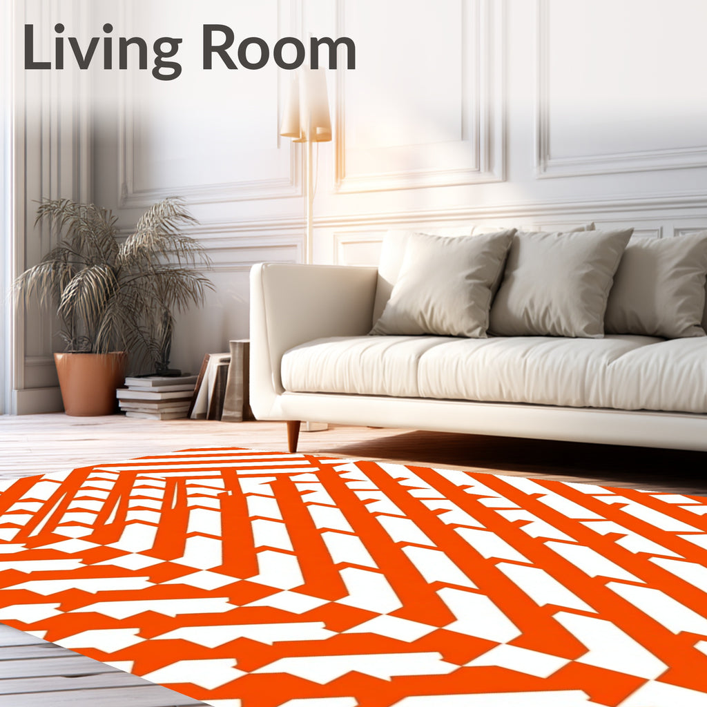 Orange White Geometric Illusion Rug