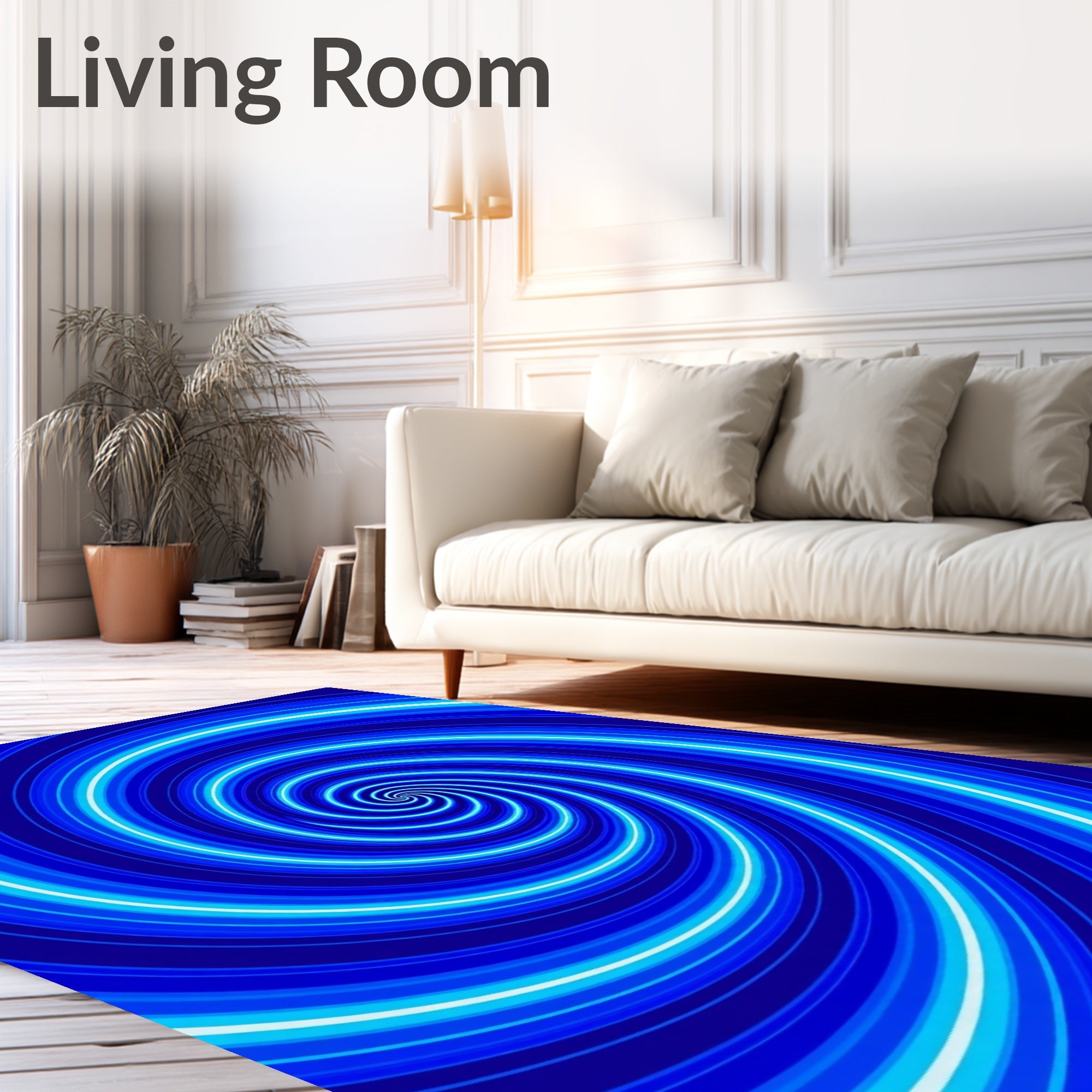 Deep Blue Swirling Spiral Pattern Rug