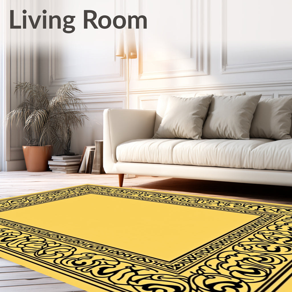 Elegant Black Floral Motif Frame Rug
