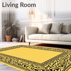 Elegant Black Floral Motif Frame Rug