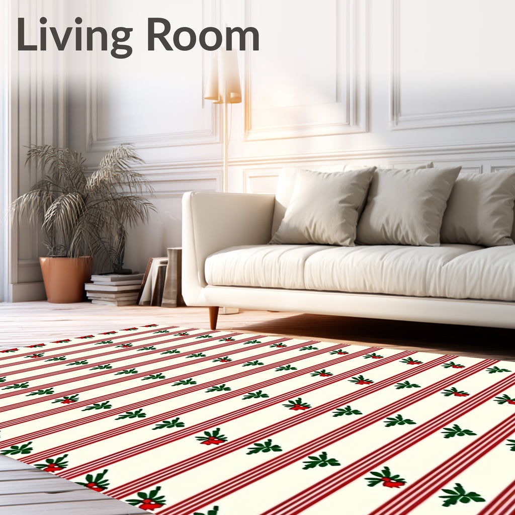 Red Stripe Holly Berry Accents Rug