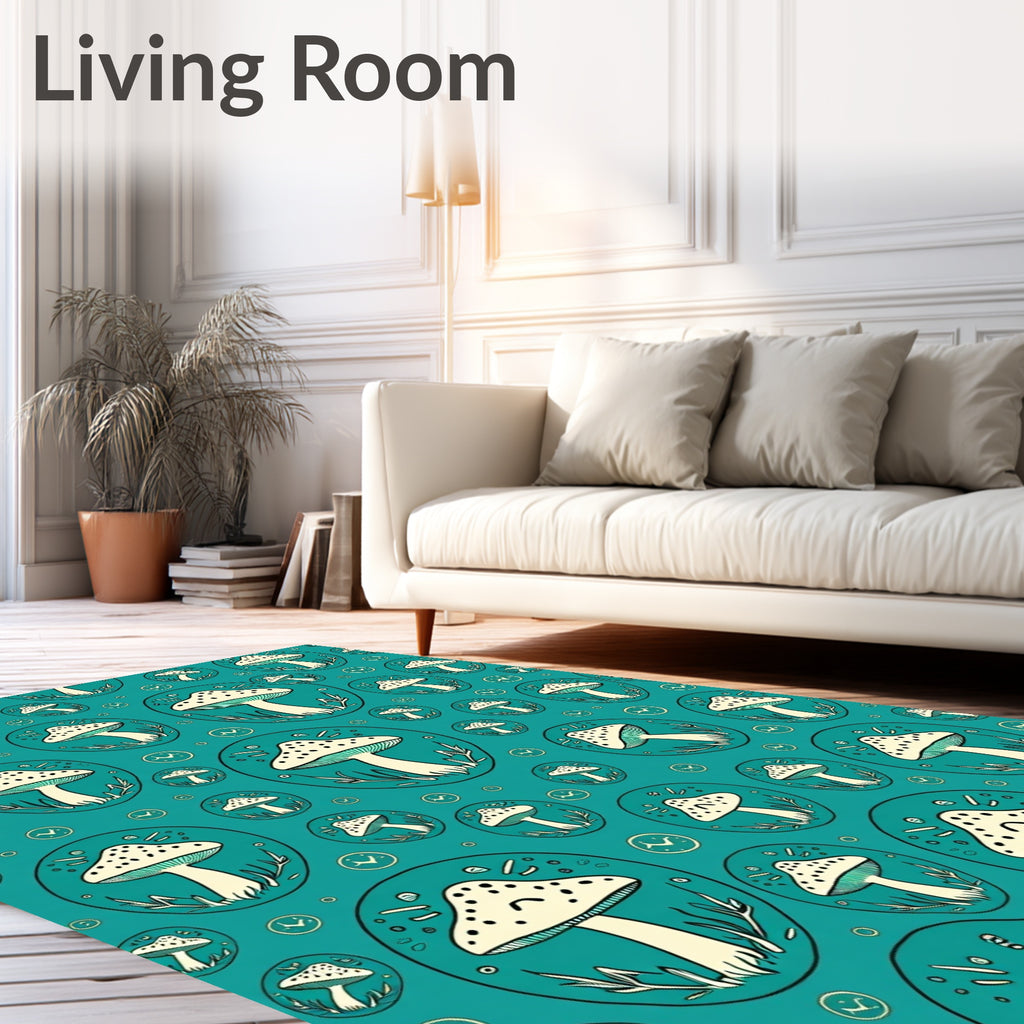 Whimsical Teal Mushroom Circle Collection Rug