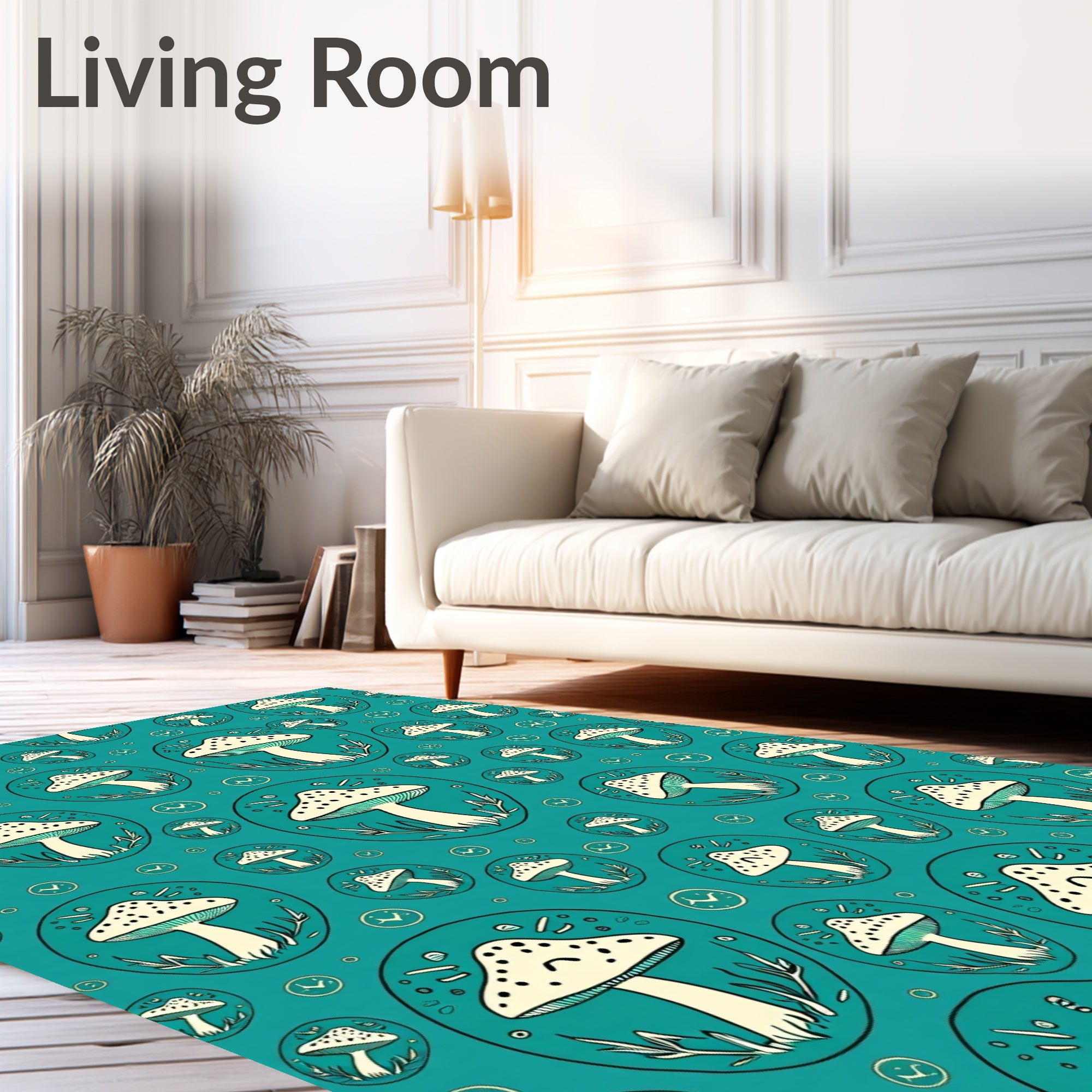Whimsical Teal Mushroom Circle Collection Rug