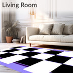 Geometric Black White Purple Checker Rug