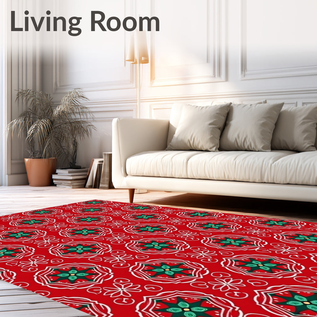 Crimson Mandala Geometric Tile Art Rug
