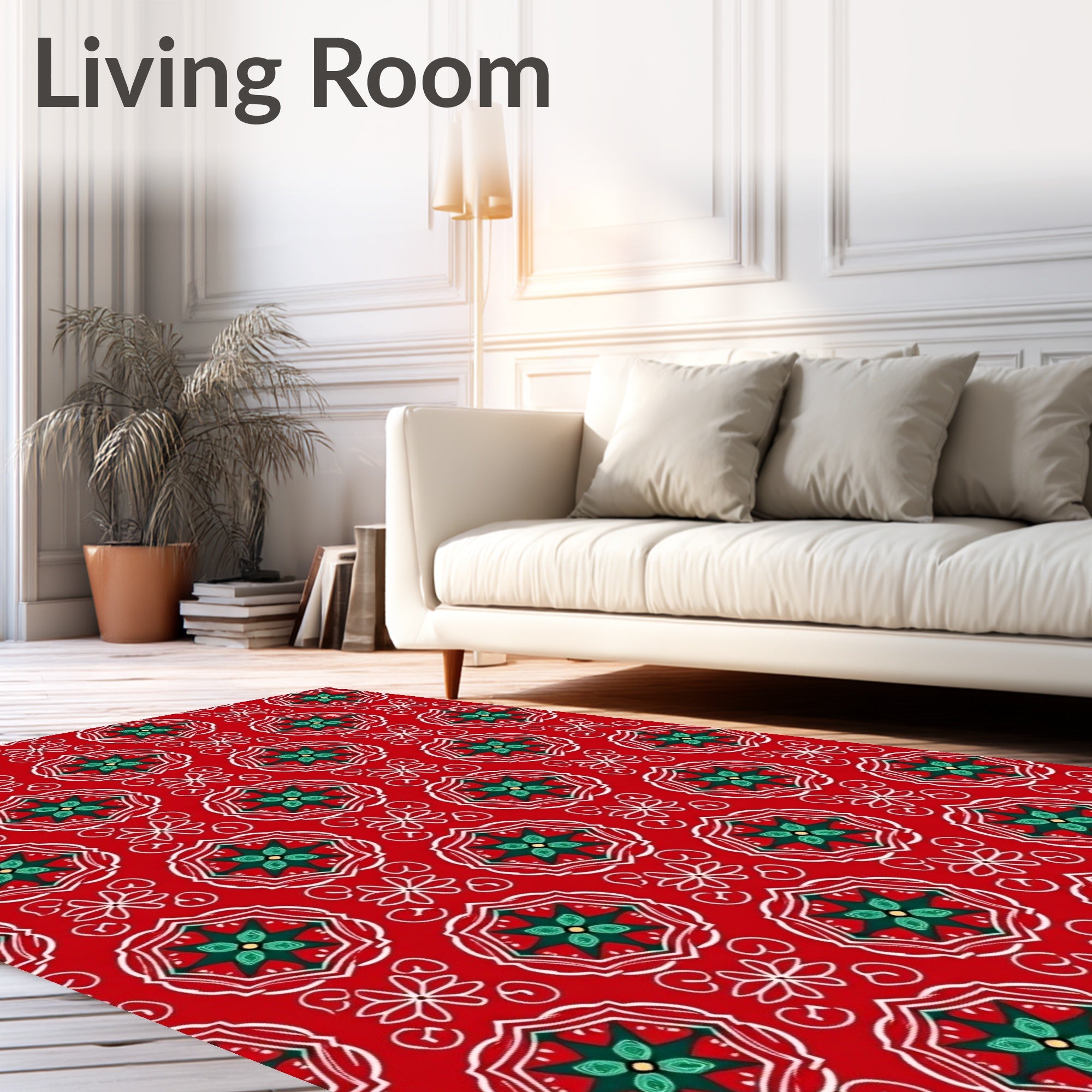 Crimson Mandala Geometric Tile Art Rug