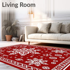 Bold Red Snowflake Festive Pattern Rug