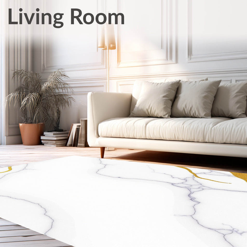 Elegant White Gold Veined Texture Rug
