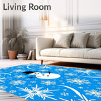 Whimsical Blue Snowman Snowflake Swirl Rug