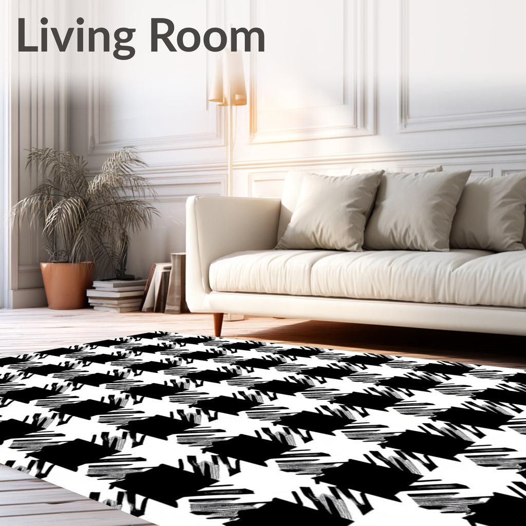 Monochromatic Black White Houndstooth Check Rug