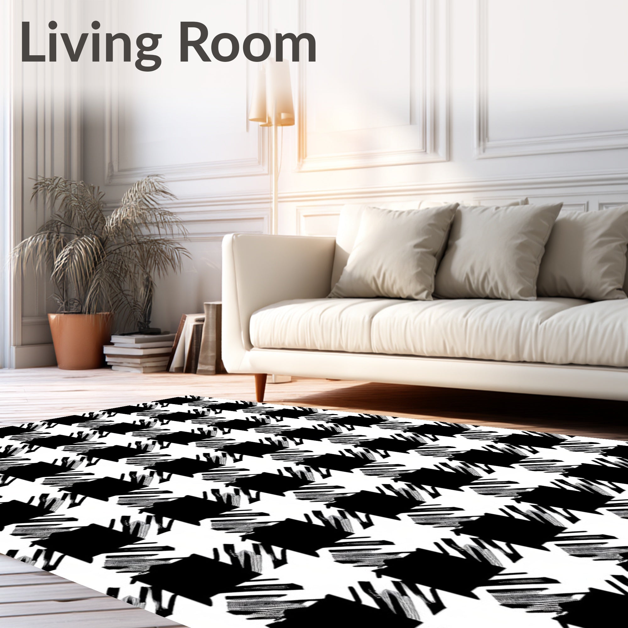 Monochromatic Black White Houndstooth Check Rug