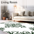 Ornate Dark Green Floral Damask Rug