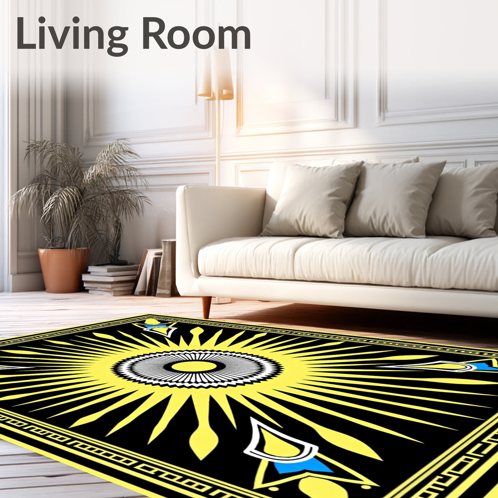 Radiant Sun With Geometric Border Design Rug