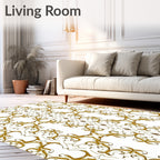Ornate Gold White Stylized Scroll Pattern Rug