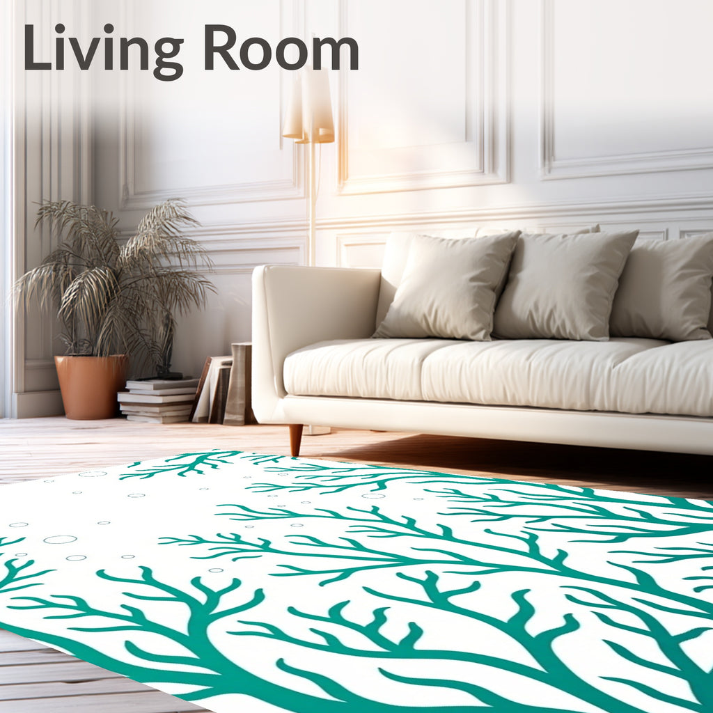 Teal Branch Pattern Bubbles Design Rug