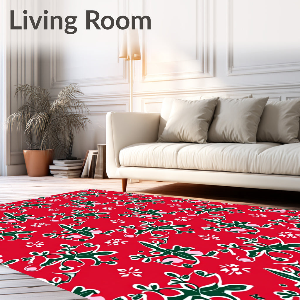Red Green White Floral Pattern Rug