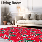 Red Green White Floral Pattern Rug