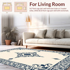 Ornate Dark Blue Floral Scroll Medallion Rug