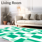 Teal And White Geometric Blocks Rug