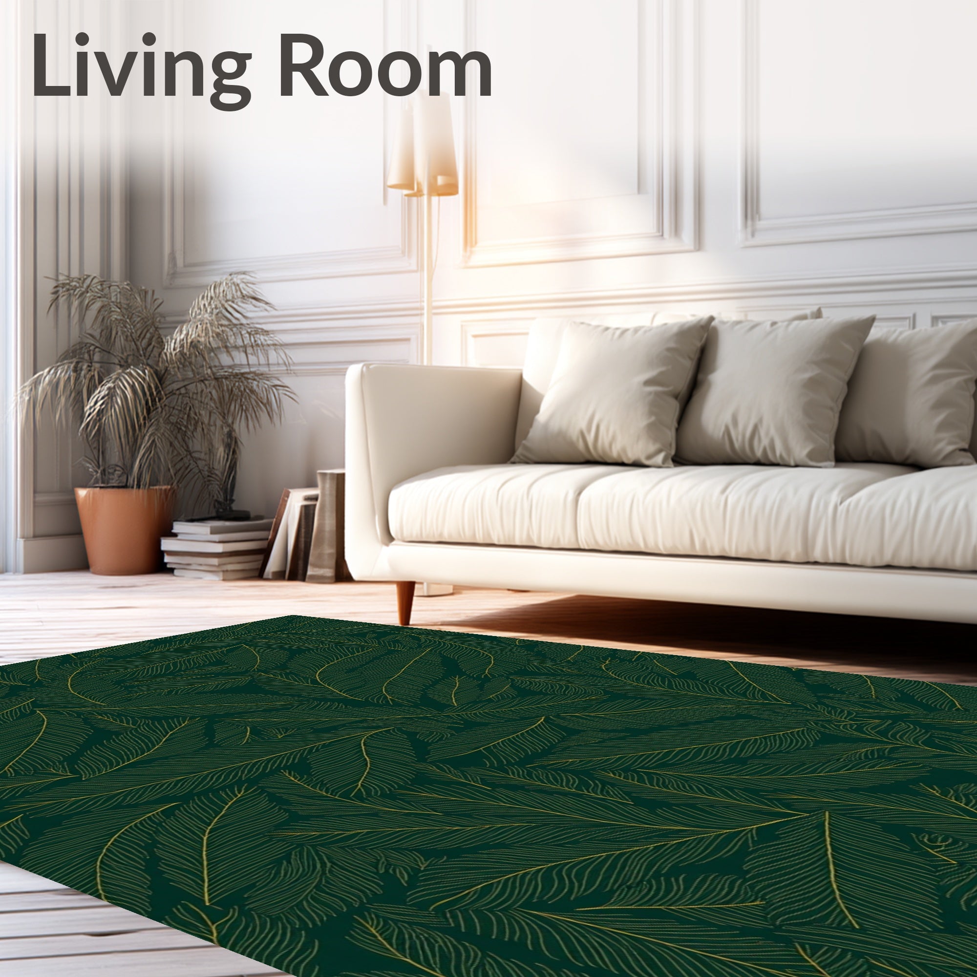 Emerald Green Feather Pattern Rug