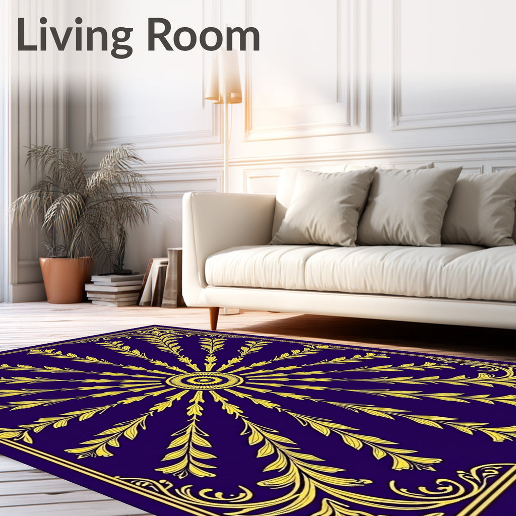 Golden Sunburst Floral Emblem Rug