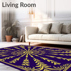 Golden Sunburst Floral Emblem Rug