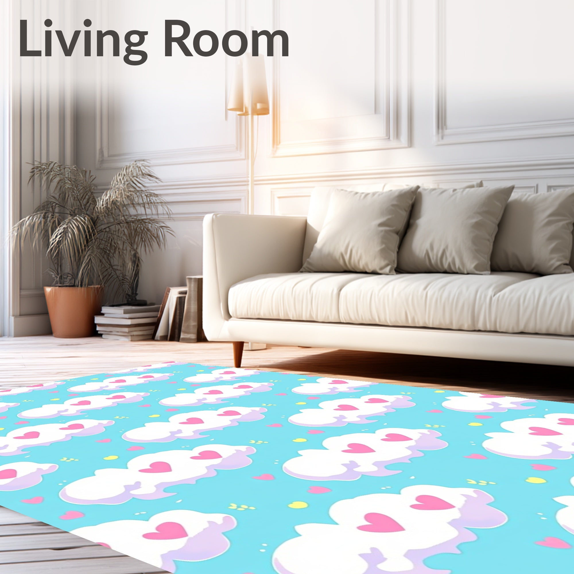 Cute Clouds Hearts Pattern Rug