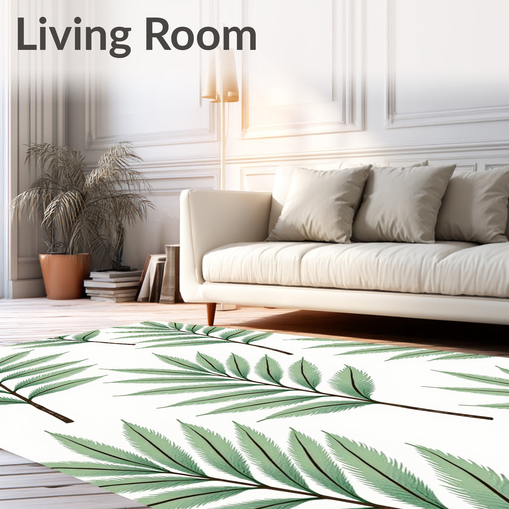 Green Fern Leaf Patterned Rug