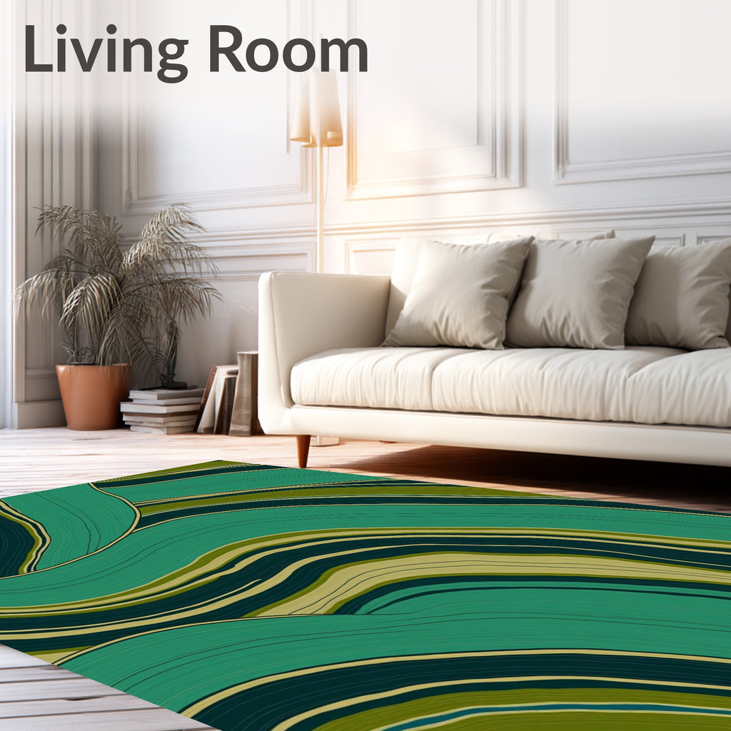 Abstract Wavy Blue Green Design Rug