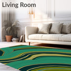 Abstract Wavy Blue Green Design Rug