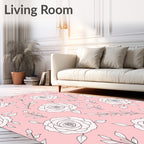 Delicate Rose Floral Outline Pattern Rug