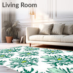 Green Yellow Floral Damask Pattern Rug