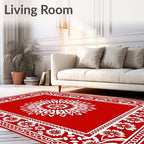 Red With White Mandala Floral Border Rug