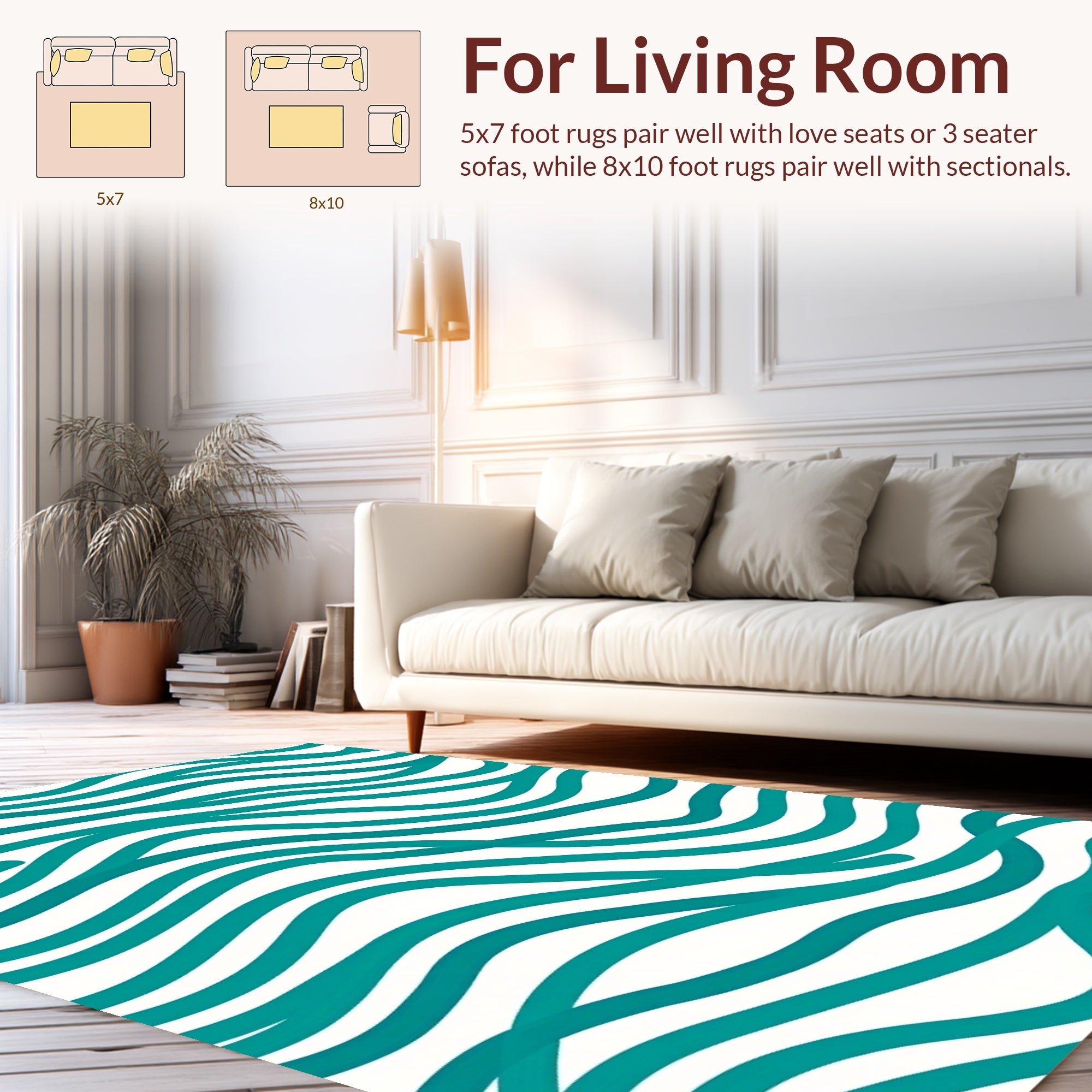 Teal Wavy Stripe Abstract Design Rug
