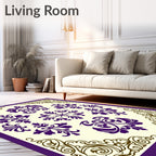 Purple and Gold Ornate Damask Rug