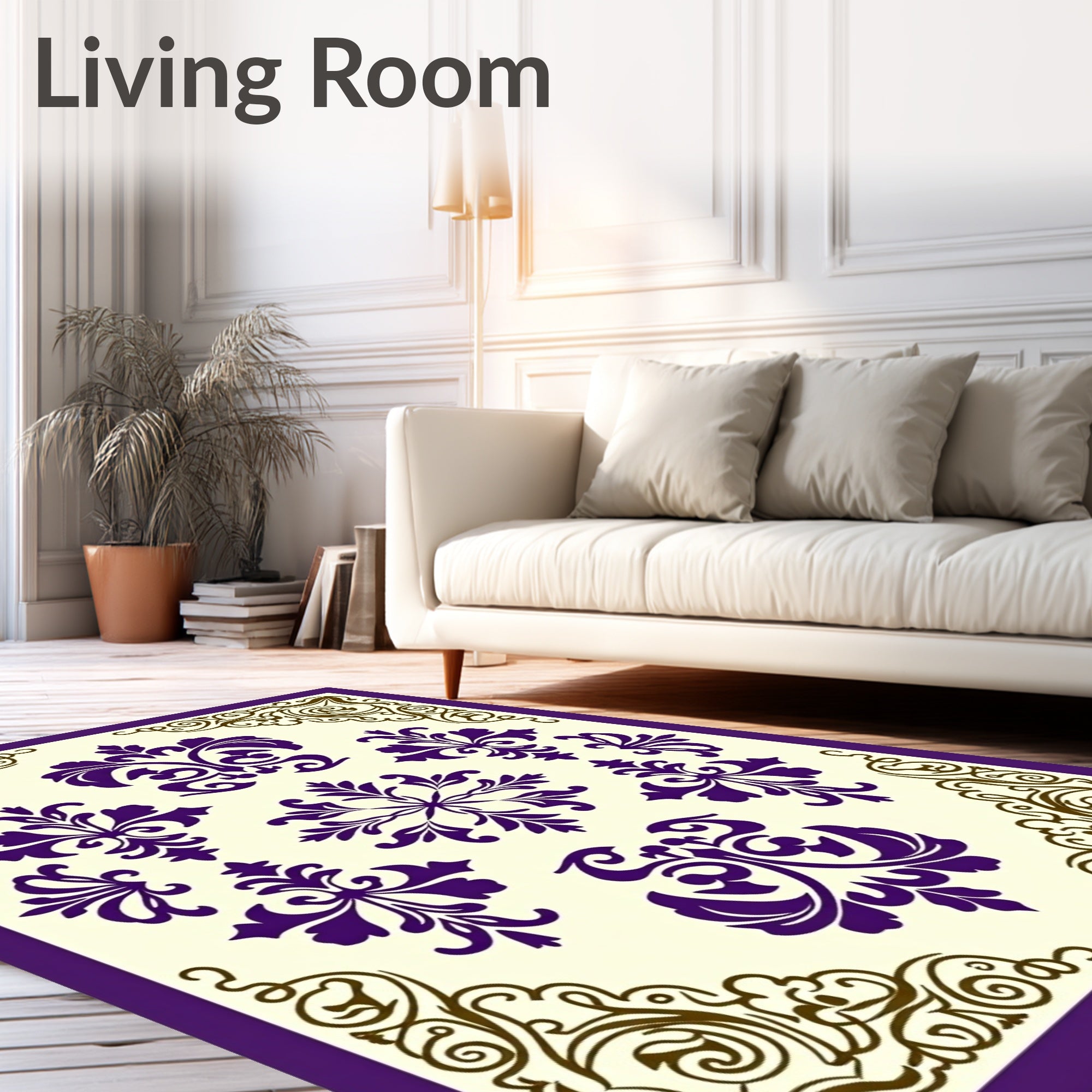 Purple and Gold Ornate Damask Rug