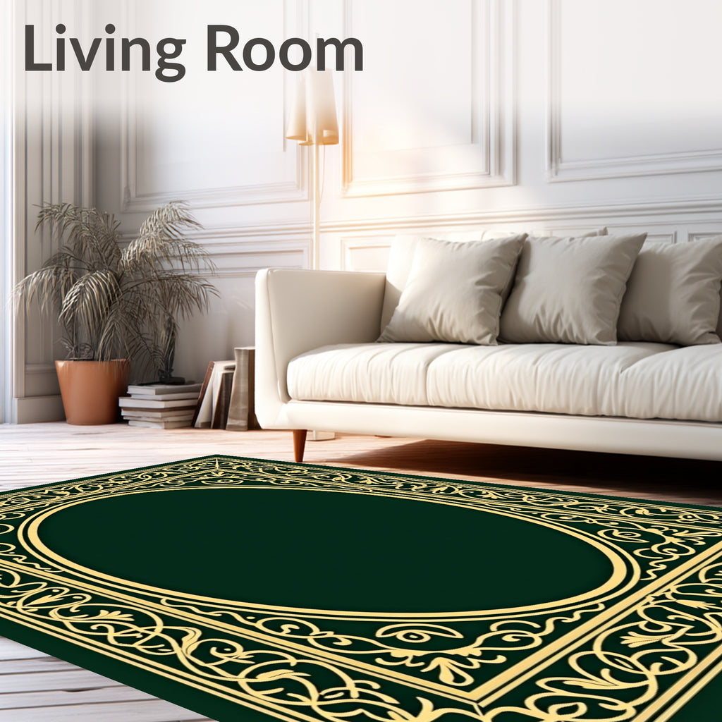Elegant Gold Flourish Oval Border Rug