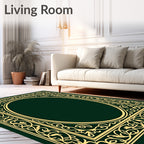 Elegant Gold Flourish Oval Border Rug