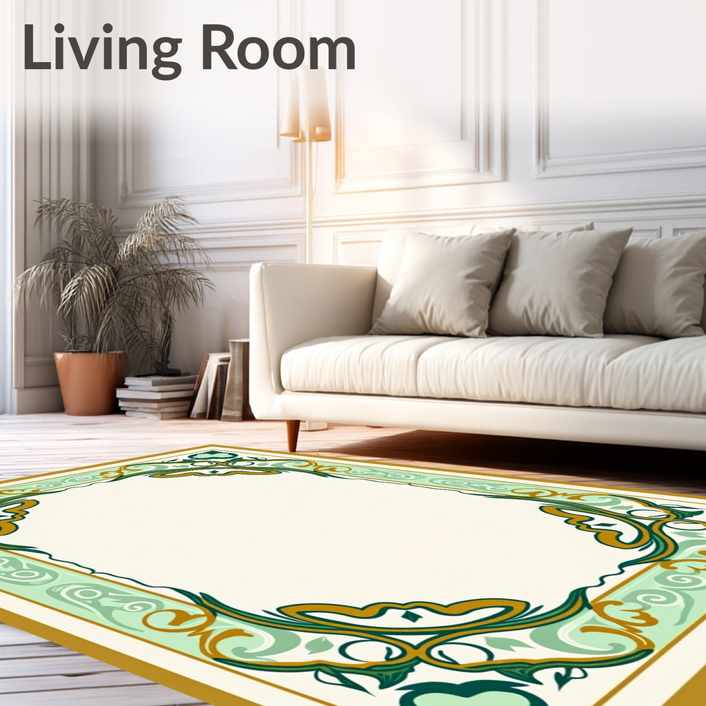 Ornate Teal Floral Swirl Pattern Rug