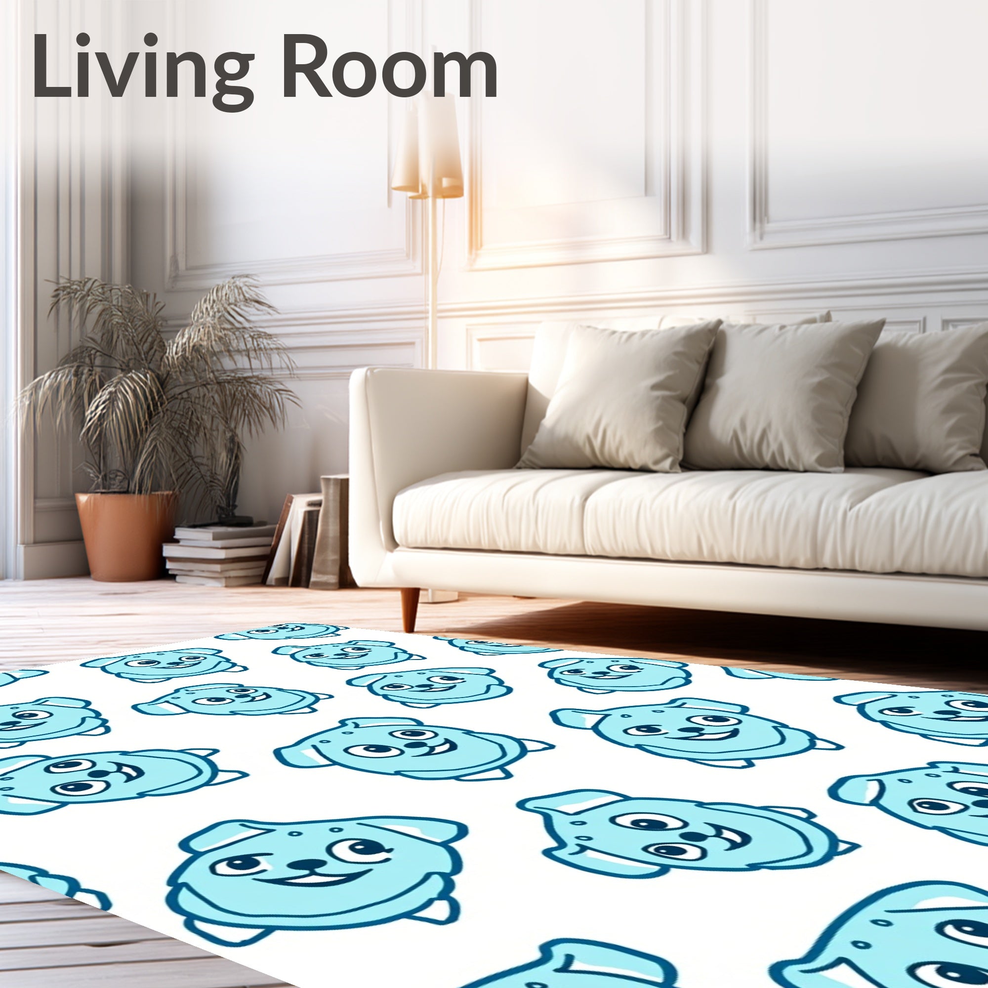 Cute Blue Dog Face Pattern Rug