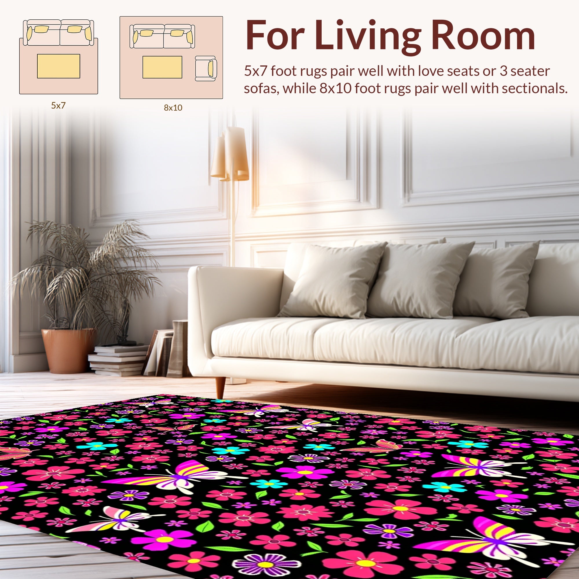 Vibrant Butterflies and Flowers Design Rug