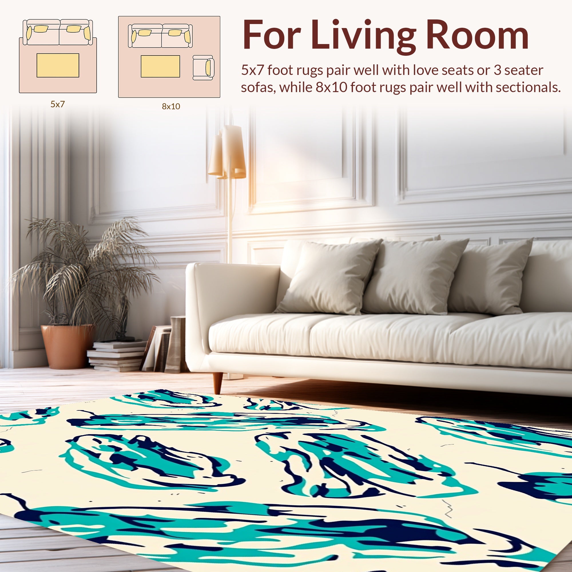 Freeform Abstract Teal Navy Design Rug