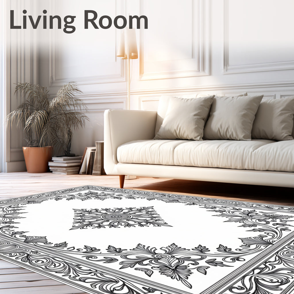 Intricate Floral Scroll Border Design Rug