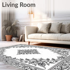 Intricate Floral Scroll Border Design Rug