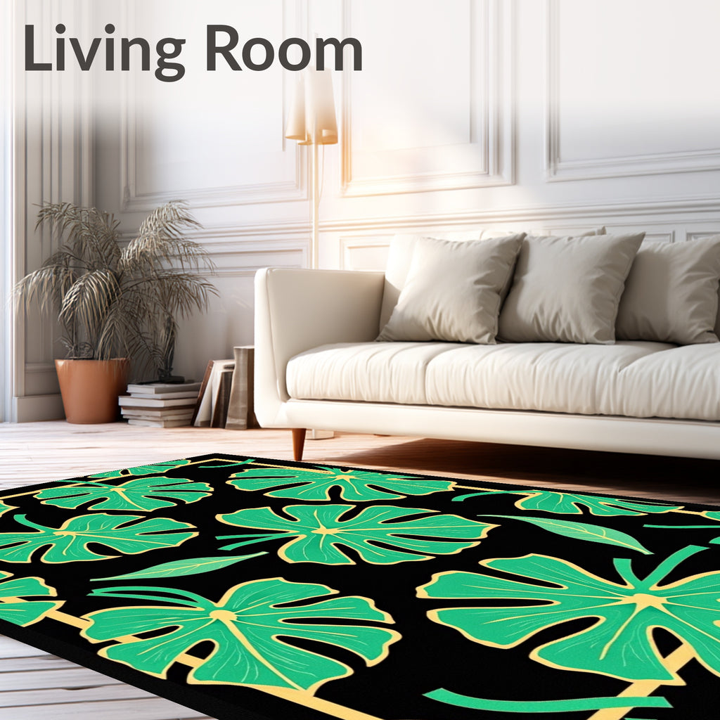 Bold Green Tropical Monstera Leaves Rug