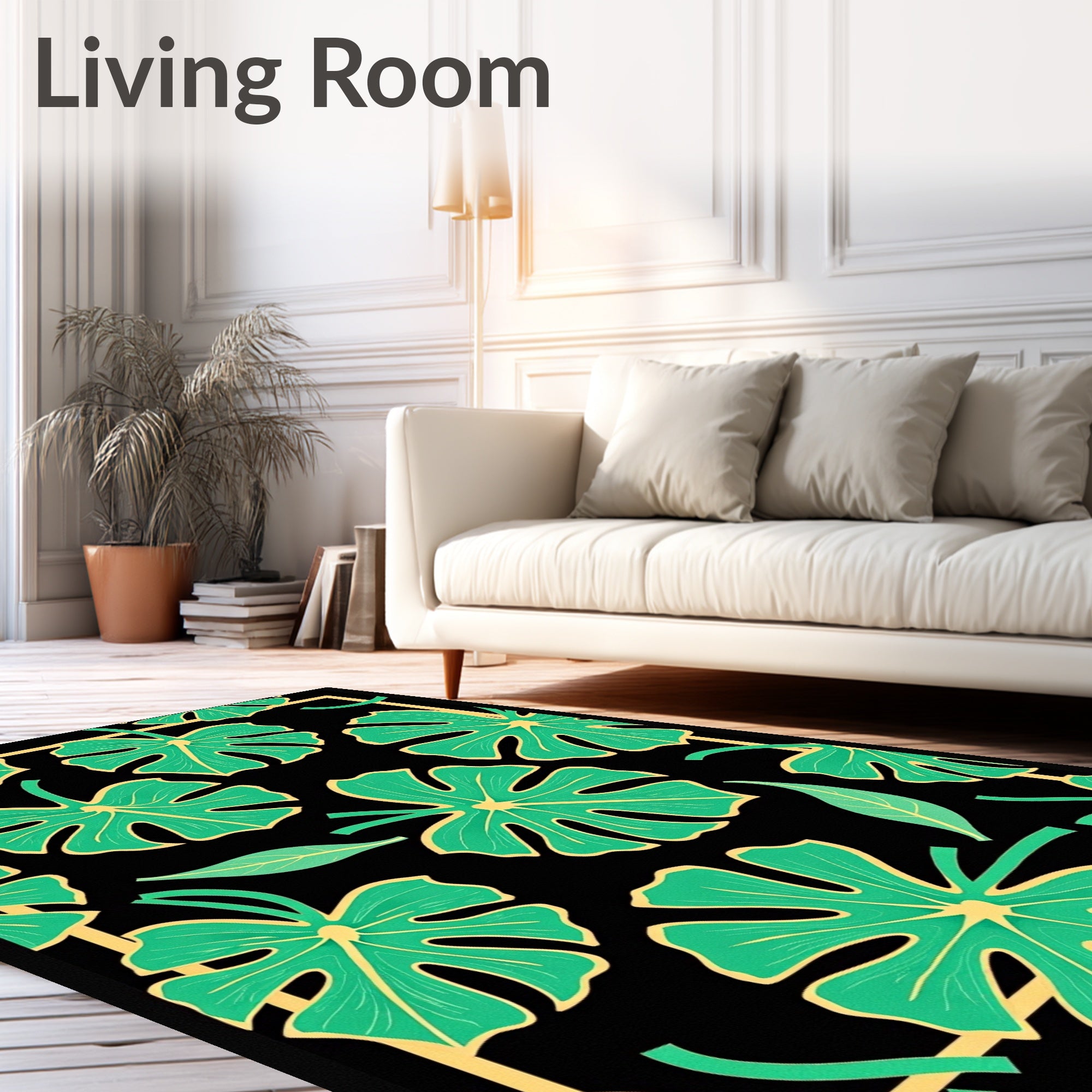 Bold Green Tropical Monstera Leaves Rug