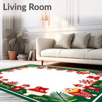 Festive Red Green Snowflakes Children's Border Rug